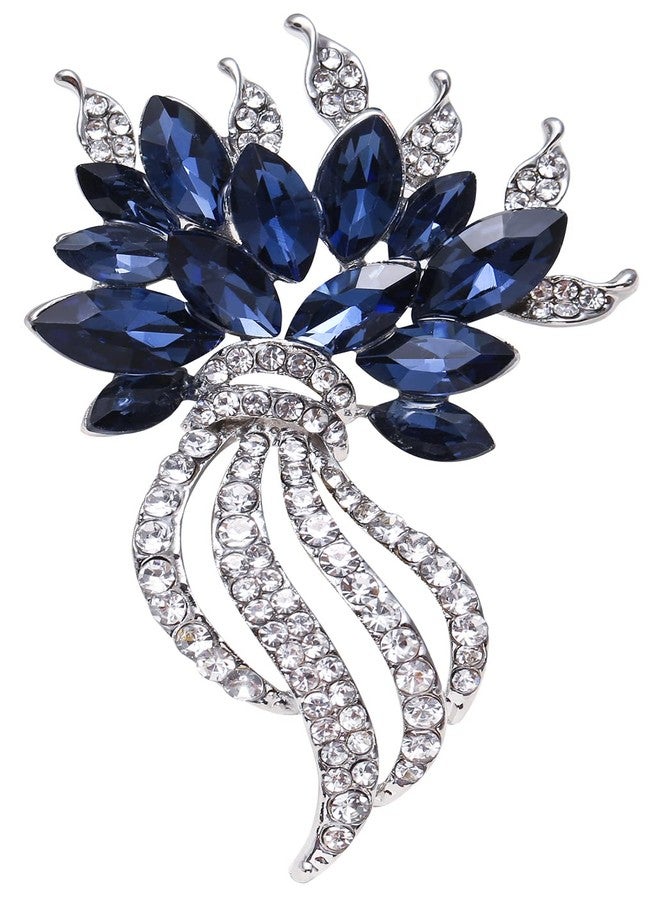 CUFTS Blue Austrian Crystal Brooch Pins Fashion Elegant Rhinestone Brooch Jewelry Gift for Women, girls, ladies (Silver) - Image 1